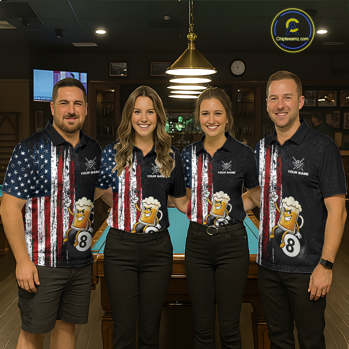Funny Beer American Flag 8 Ball Billiard Shirt For Men Custom Pool Team Jersey Polo & 1/4 Zip TDM5947