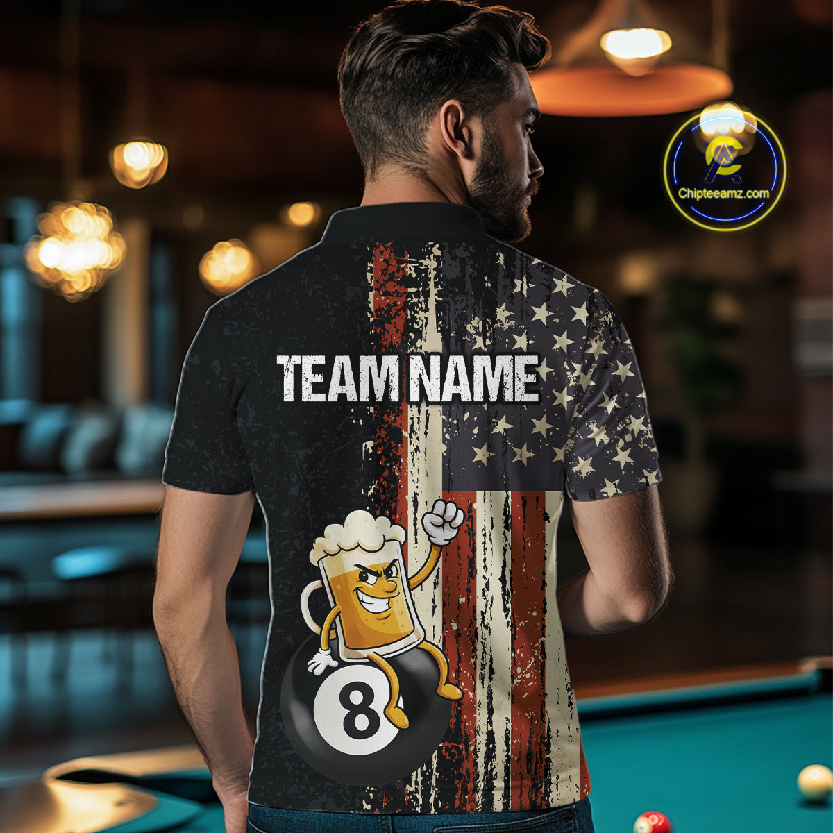 Vintage US Flag Funny Beer 8 Ball Billiard Shirt For Men Custom Pool Team Jersey Polo & 1/4 Zip TDM5948