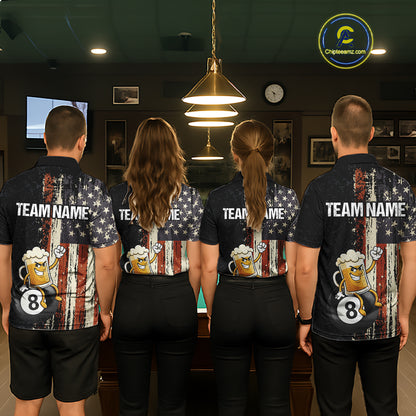 Vintage US Flag Funny Beer 8 Ball Billiard Shirt For Men Custom Pool Team Jersey Polo & 1/4 Zip TDM5948