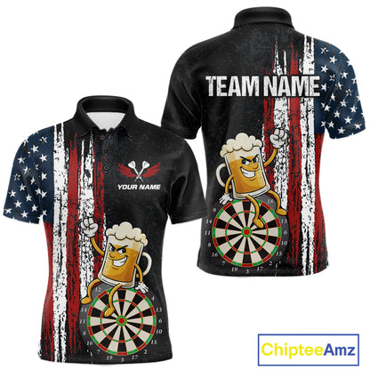Funny Beer American Flag Darts Shirt For Men Custom Patriotic Darts Jersey Team Polo & 1/4 Zip TDM5949