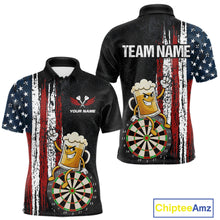 Load image into Gallery viewer, Funny Beer American Flag Darts Shirt For Men Custom Patriotic Darts Jersey Team Polo &amp; 1/4 Zip TDM5949