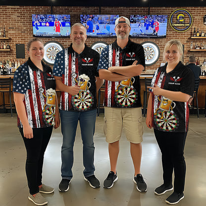Funny Beer American Flag Darts Shirt For Men Custom Patriotic Darts Jersey Team Polo & 1/4 Zip TDM5949