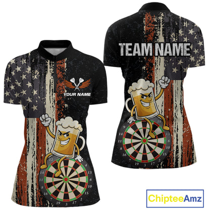 Vintage American Flag Funny Beer Darts Shirt For Women Custom Darts Jersey Team Polo & 1/4 Zip TDM5950