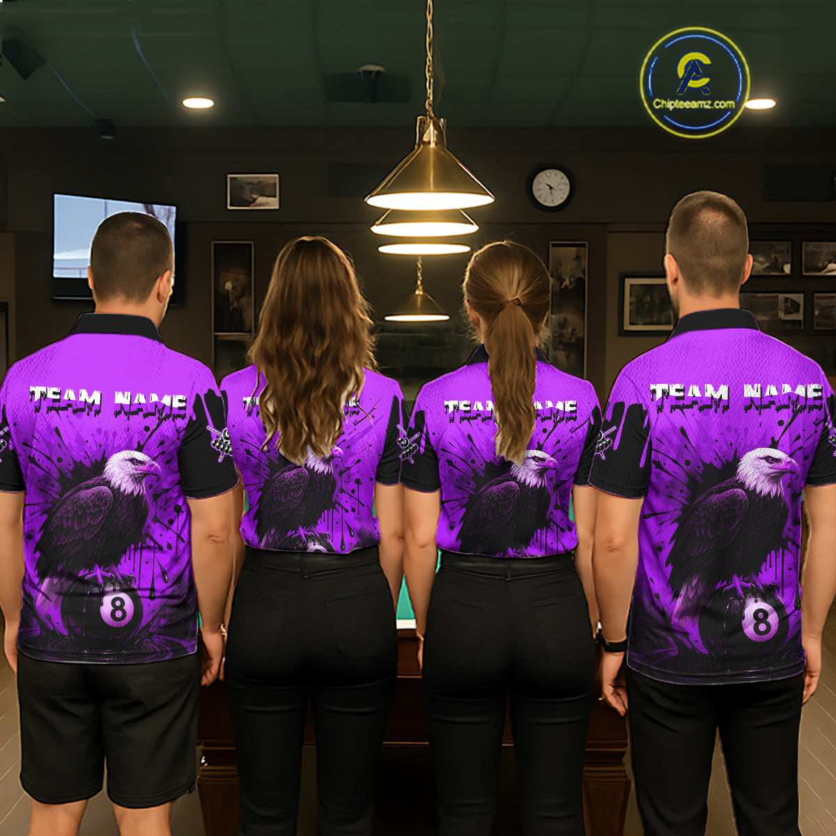 Purple 8 Ball Pool Eagle Paint Splash Billiard Shirt For Men Custom Billiard Jersey Polo & 1/4 Zip TDM5493