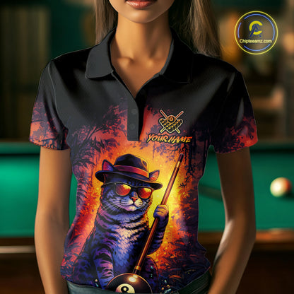 Personalized Vintage Funny Cat 8 Ball Billiard Shirt For Women, Pool Team Jersey Polo & 1/4 Zip TDM5751