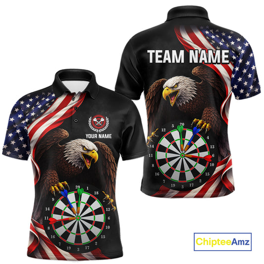 Personalized Eagle American Flag Darts Shirt For Men, Patriotic Darts Team Jersey Polo & 1/4 Zip TDM6114