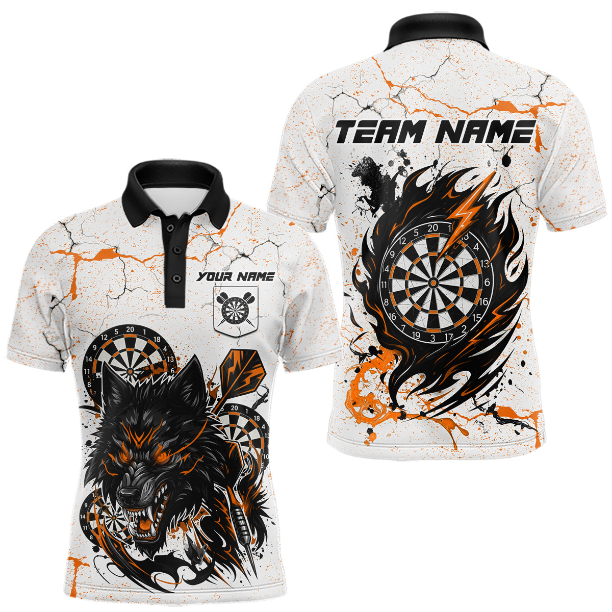 White Grunge Wolf Dart Shirt & Pocket Option Custom Men's Dart Jersey|Orange TDM5511
