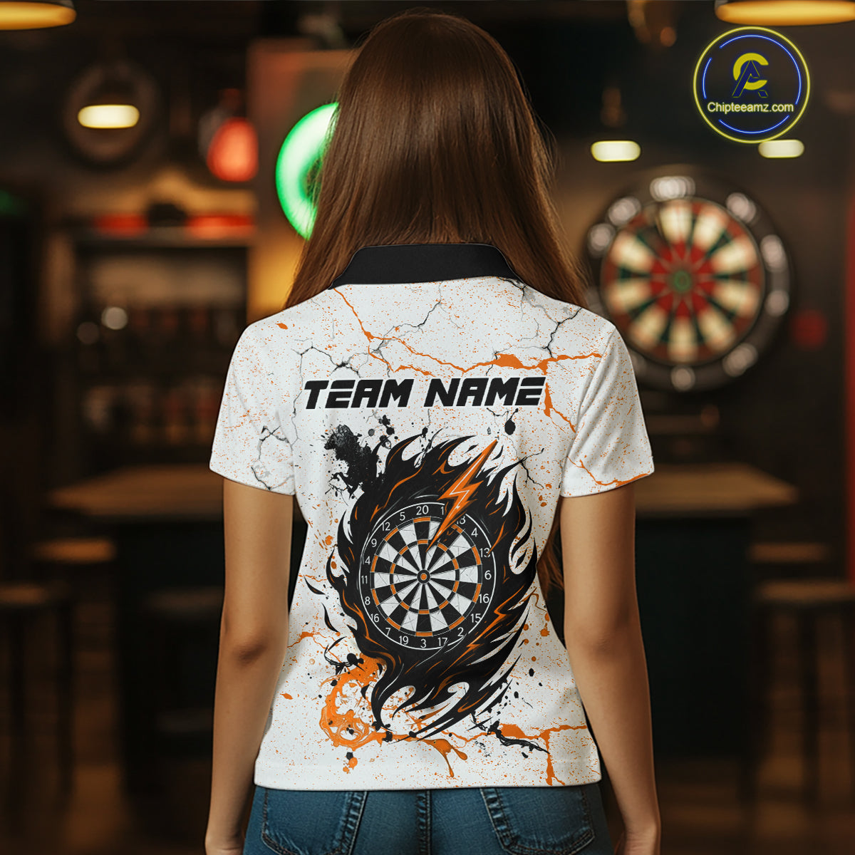 White Grunge Wolf Dart Shirt & Pocket Option Custom Women's Dart Jersey|Orange TDM5511
