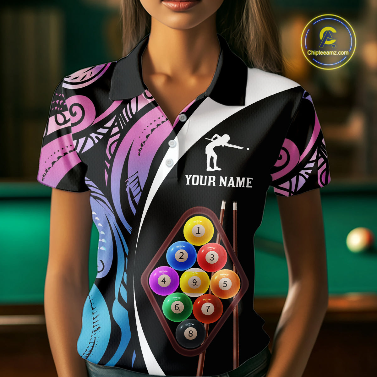 Personalized Tribal 9 Ball Billiard Shirt For Women Custom 9 Ball Pool Team Jersey Polo & 1/4 Zip TDM6128