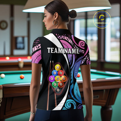 Personalized Tribal 9 Ball Billiard Shirt For Women Custom 9 Ball Pool Team Jersey Polo & 1/4 Zip TDM6128