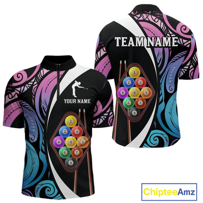 Personalized Tribal 9 Ball Billiard Shirt For Men Custom 9 Ball Pool Team Jersey Polo & 1/4 Zip TDM6128