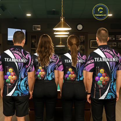 Personalized Tribal 9 Ball Billiard Shirt For Women Custom 9 Ball Pool Team Jersey Polo & 1/4 Zip TDM6128