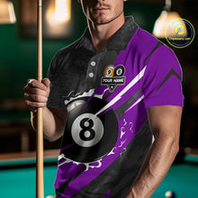 Load image into Gallery viewer, Black And Purple 8 Ball &amp; 9 Ball Billiard Shirt For Men Custom Pool Team Jersey Polo &amp; 1/4 Zip TDM6364