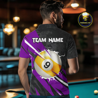 Black And Purple 8 Ball & 9 Ball Billiard Shirt For Men Custom Pool Team Jersey Polo & 1/4 Zip TDM6364