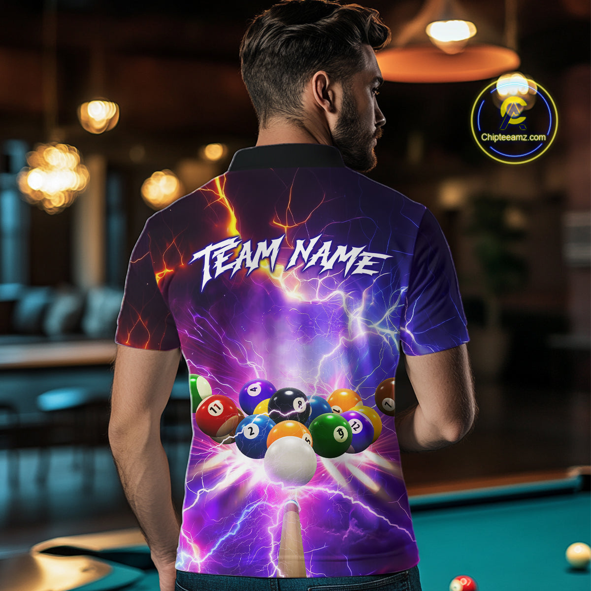 Custom Thunder Lightning Purple Pool Team Shirt For Men, Billiard Jersey Polo & Quarter Zip TDM6133