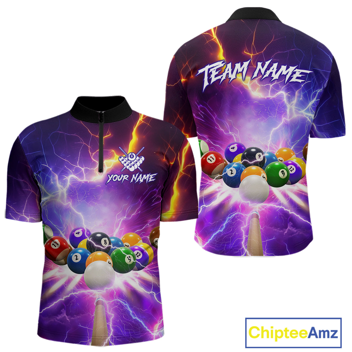 Custom Thunder Lightning Purple Pool Team Shirt For Men, Billiard Jersey Polo & Quarter Zip TDM6133