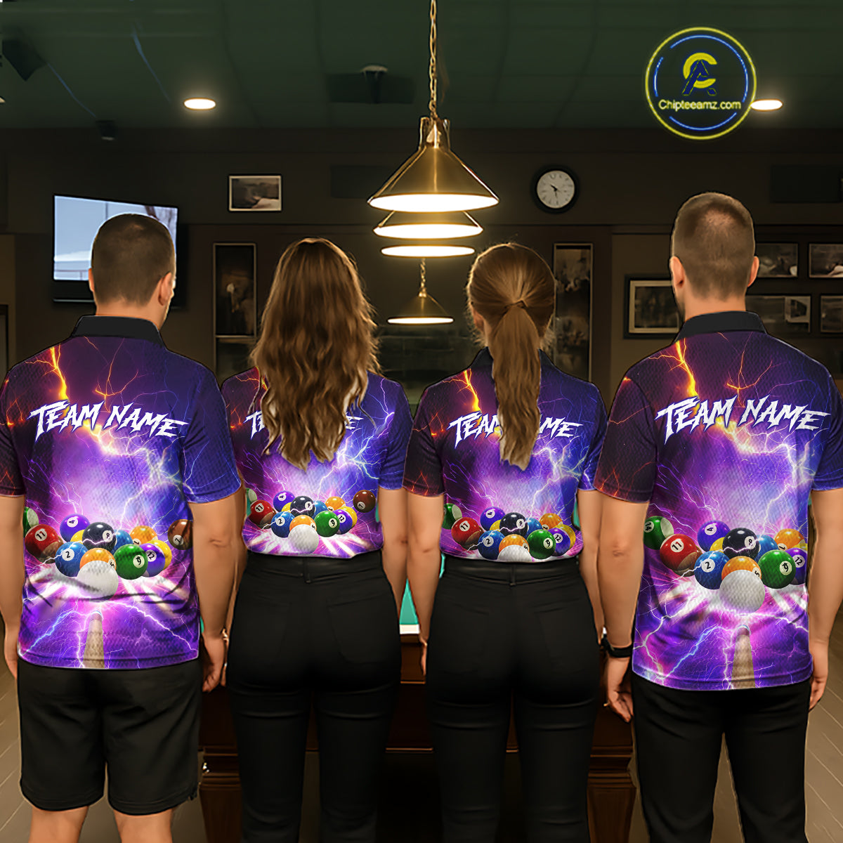 Custom Thunder Lightning Purple Pool Team Shirt For Men, Billiard Jersey Polo & Quarter Zip TDM6133