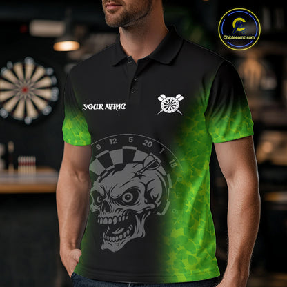 Black And Green Skull Darts Shirt For Men Custom Darts Jersey Pocket Option TDM5273