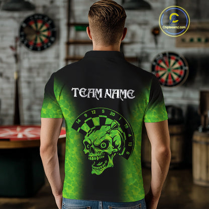 Black And Green Skull Darts Shirt For Men Custom Darts Jersey Pocket Option TDM5273