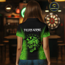 Load image into Gallery viewer, Black And Green Skull Darts Shirt For Women Custom Darts Jersey Pocket Option TDM5273