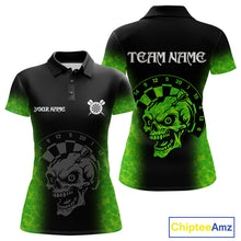Load image into Gallery viewer, Black And Green Skull Darts Shirt For Women Custom Darts Jersey Pocket Option TDM5273
