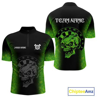 Black And Green Skull Darts Shirt For Men Custom Darts Jersey Pocket Option TDM5273