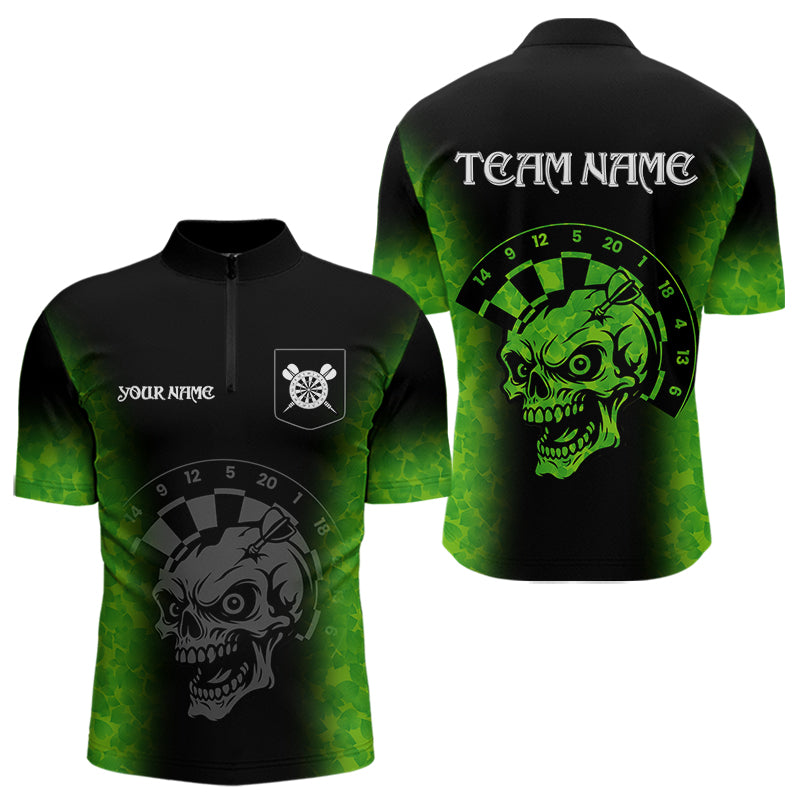 Black And Green Skull Darts Shirt For Men Custom Darts Jersey Pocket Option TDM5273