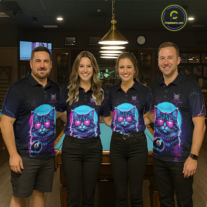 Funny Cat Neon 8 Ball Billiard Shirt For Men Custom Pool Team Shirt, Billiard Jersey Polo & 1/4 Zip TDM5512