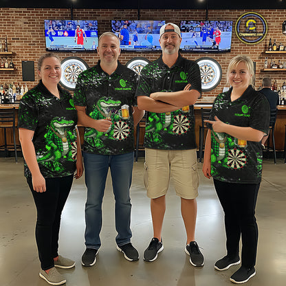 Green Grunge Funny Alligator Darts Shirt For Men Custom Darts Jersey Polo & 1/4 Zip, Darts Gifts TDM6373