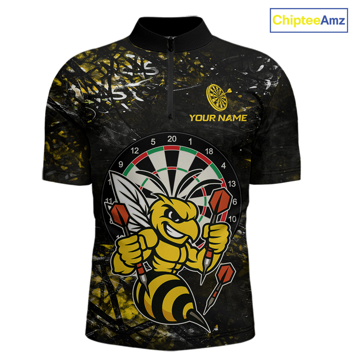 Yellow Grunge Funny Bee Darts Shirt For Men Custom Darts Jersey Team Polo & 1/4 Zip, Darts Gifts TDM6374