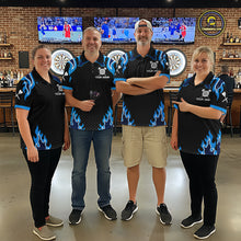Load image into Gallery viewer, Black And Blue Flaming Darts Jersey Polo &amp; Quarter Zip Custom Darts Team Shirt For Men TDM6146