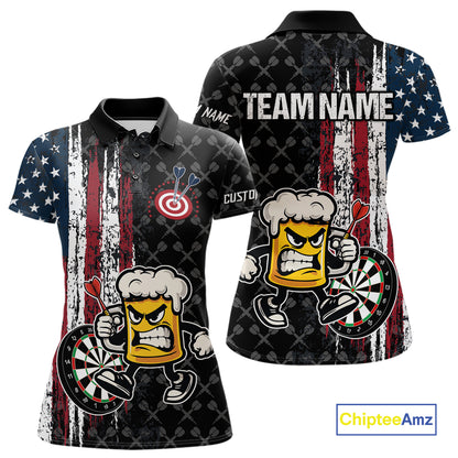 Funny Angry Beer Grunge American Flag Darts Shirt For Women Custom Patriotic Darts Team Jersey TDM5563