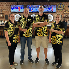 Load image into Gallery viewer, Custom Black And Gold Dartboard Tribal Darts Shirt For Men, Darts Team Jersey Polo &amp; Quarter Zip TDM6630