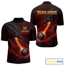 Load image into Gallery viewer, Custom dragon 8 ball pool fire quarter zip billiard shirt for men, red pool team jersey uniform.