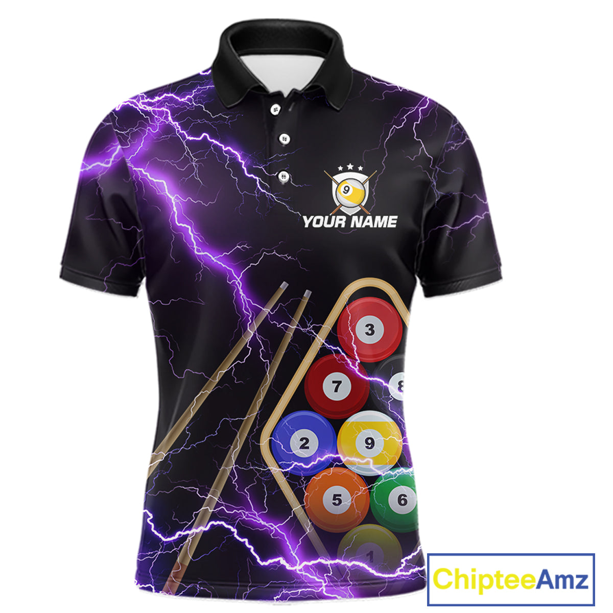 Purple 9 Ball Thunder Lightning Billiard Shirts For Men Custom Pool Team Jersey Polo & 1/4 Zip TDM5979