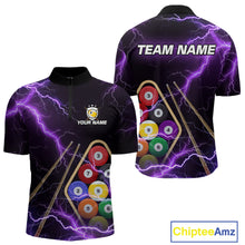 Load image into Gallery viewer, Purple 9 Ball Thunder Lightning Billiard Shirts For Men Custom Pool Team Jersey Polo &amp; 1/4 Zip TDM5979