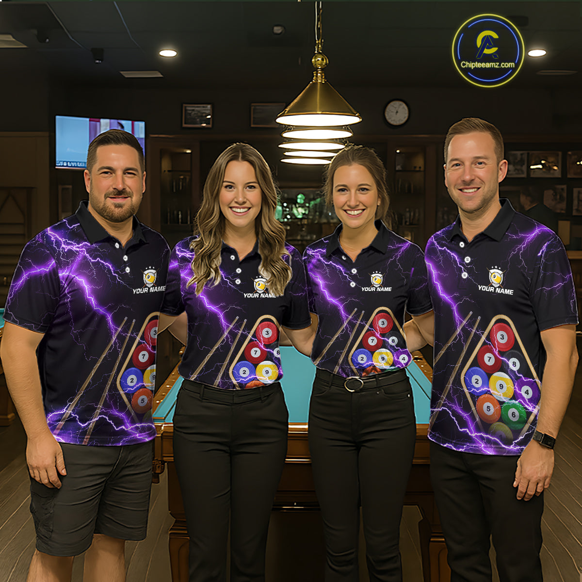 Purple 9 Ball Thunder Lightning Billiard Shirts For Men Custom Pool Team Jersey Polo & 1/4 Zip TDM5979