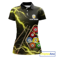 Load image into Gallery viewer, Yellow 9 Ball Thunder Lightning Billiard Shirts For Women Custom Pool Team Jersey Polo &amp; 1/4 Zip TDM5980