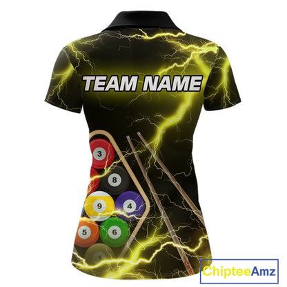 Yellow 9 Ball Thunder Lightning Billiard Shirts For Women Custom Pool Team Jersey Polo & 1/4 Zip TDM5980