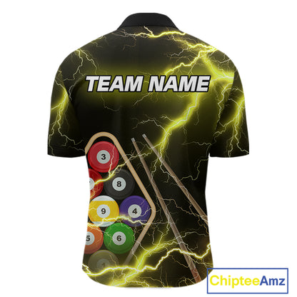 Yellow 9 Ball Thunder Lightning Billiard Shirts For Men Custom Pool Team Jersey Polo & 1/4 Zip TDM5980