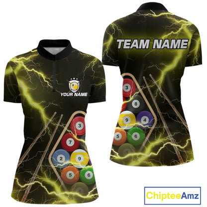 Yellow 9 Ball Thunder Lightning Billiard Shirts For Women Custom Pool Team Jersey Polo & 1/4 Zip TDM5980
