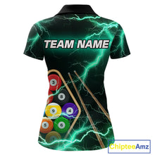 Load image into Gallery viewer, Turquoise 9 Ball Thunder Lightning Billiard Shirts For Women Custom Pool Team Jersey Polo &amp; 1/4 Zip TDM5981
