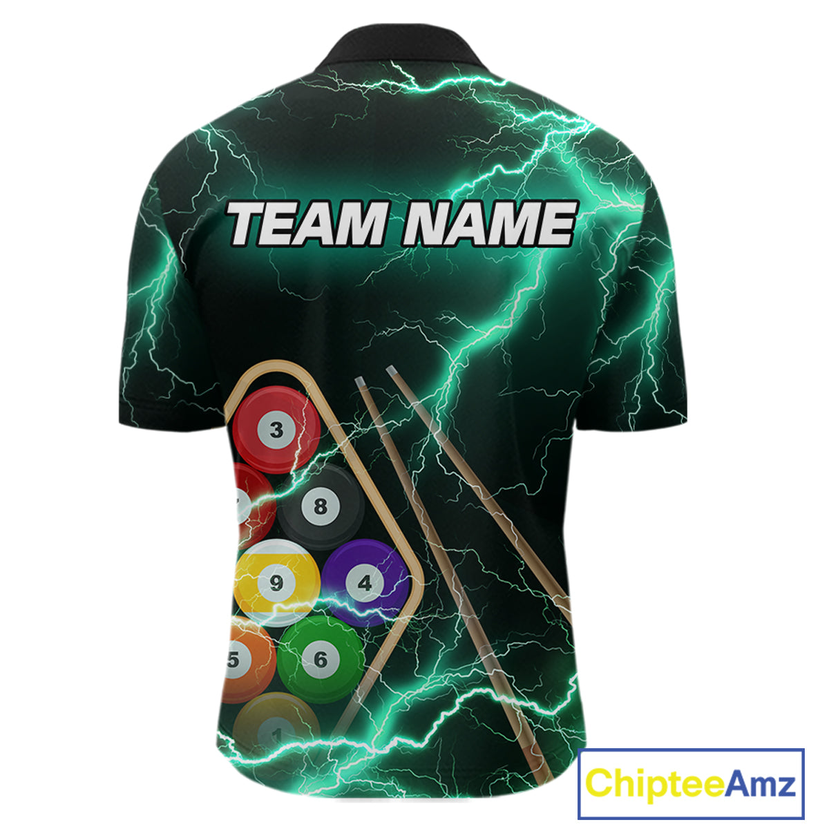 Turquoise 9 Ball Thunder Lightning Billiard Shirts For Men Custom Pool Team Jersey Polo & 1/4 Zip TDM5981