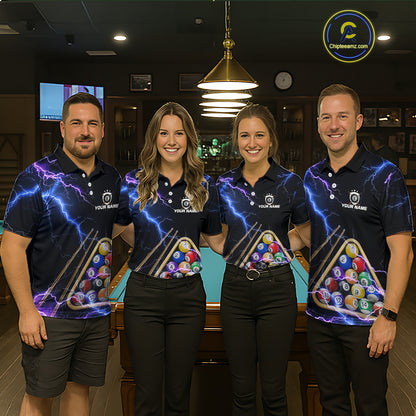 Blue Purple 8 Ball Thunder Lightning Billiard Shirt For Women Custom Pool Team Jersey Polo, 1/4 Zip TDM5982