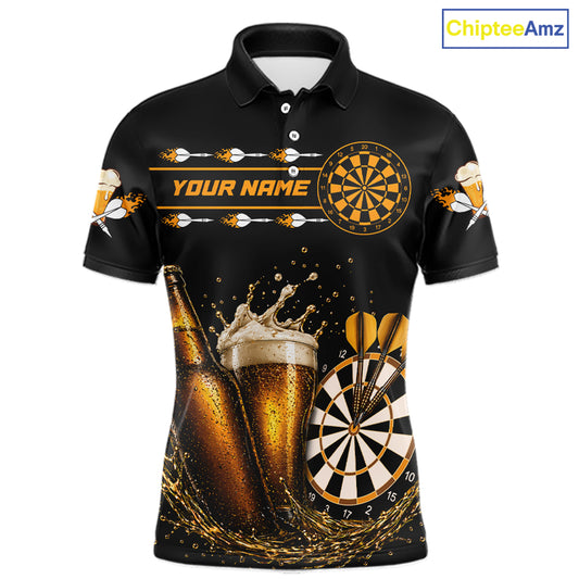Custom Yellow Funny Dartboard Beer Darts Shirt For Men, Darts Team Jersey Polo & Quarter Zip TDM6453