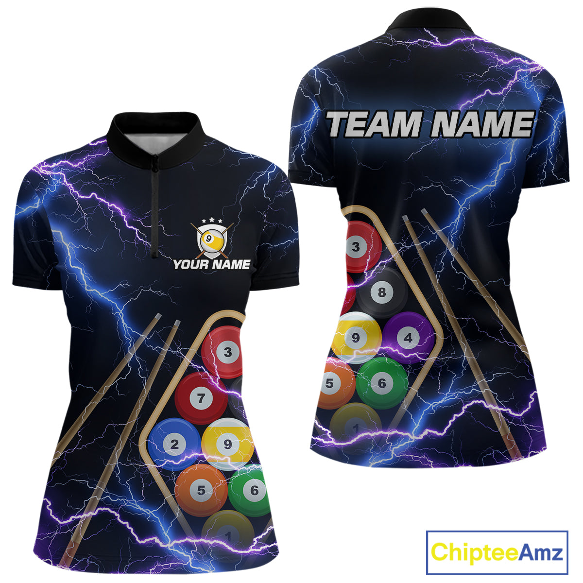 Purple Thunder Lightning 9 Ball Billiard Shirt For Women Custom 9 Ball Team Shirt, Billiards Jerseys TDM5135
