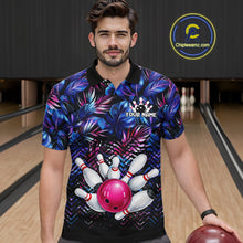 Load image into Gallery viewer, Custom Blue And Pink Tropical Floral Bowling Shirt For Men, Bowling Team Jersey Polo &amp; 1/4 Zip TDM6222