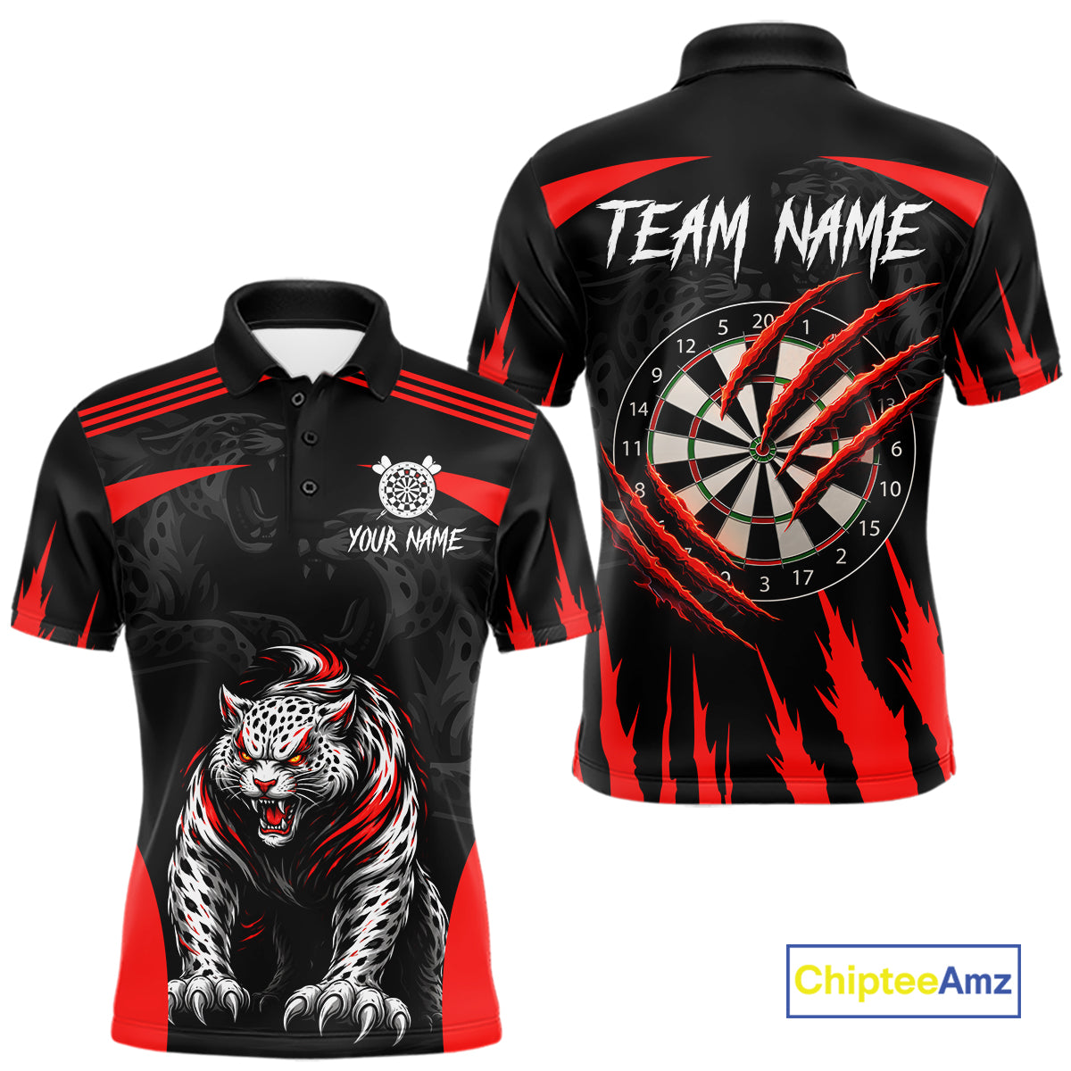 Black And Red Custom Leopard Darts Shirt For Men, Darts Team Jersey Polo & Quarter Zip TDM5625