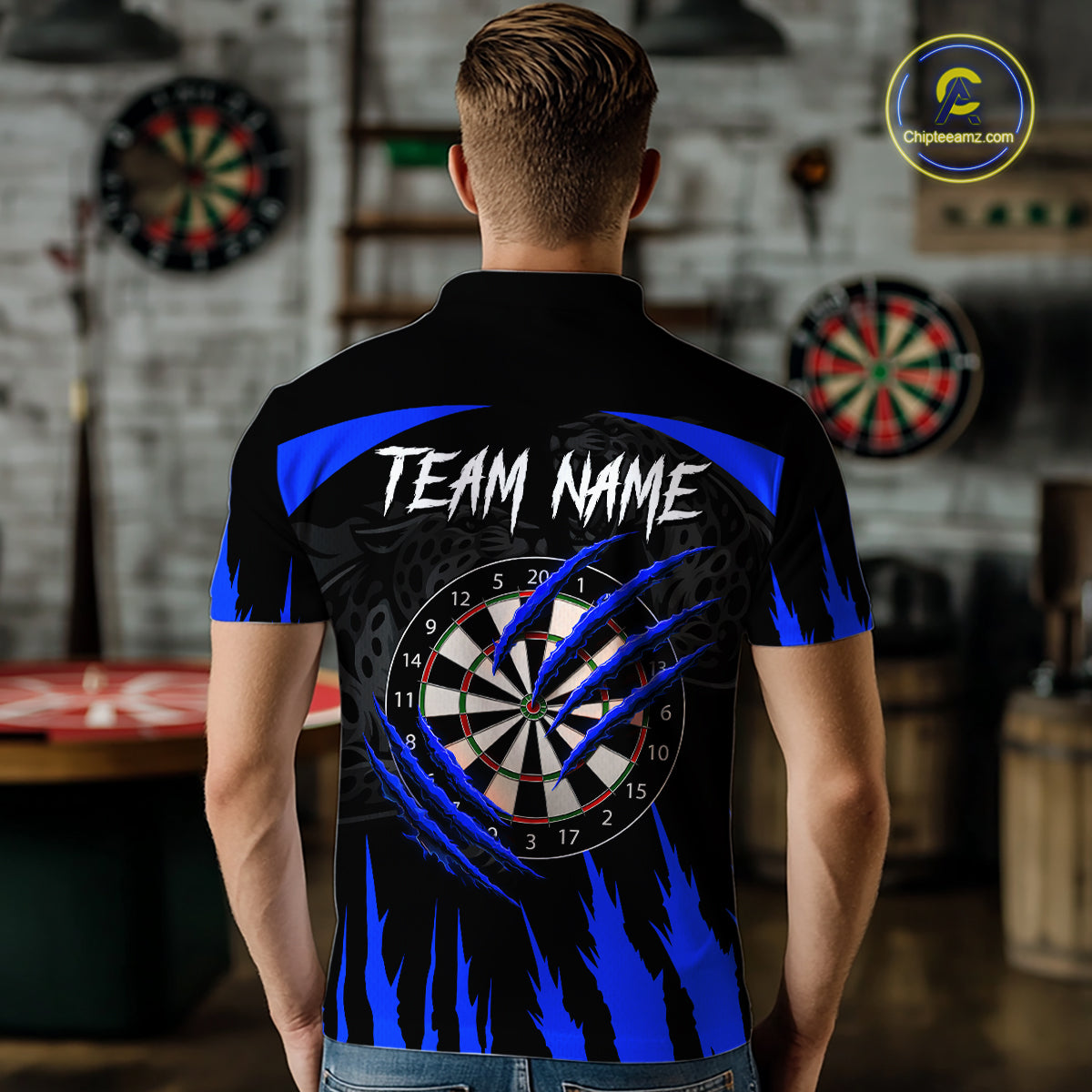 Black And Blue Custom Leopard Darts Shirt For Men, Darts Team Jersey Polo & Quarter Zip TDM5626