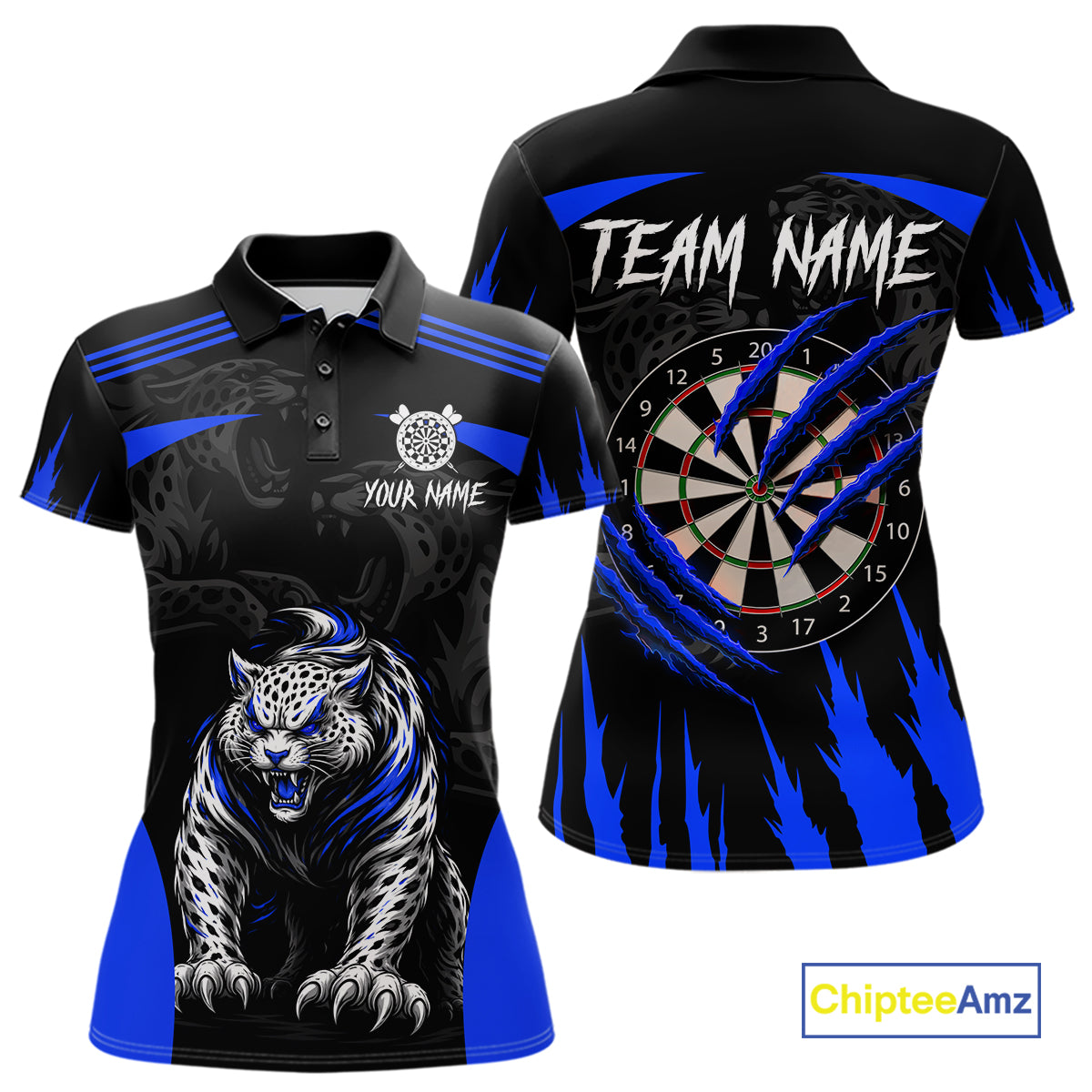 Black And Blue Custom Leopard Darts Shirt For Women, Darts Team Jersey Polo & Quarter Zip TDM5626